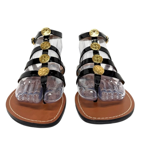 Tory Burch Alexis Women’s Patent Black & Gold Sandals Size-7 EUC - Picture 5 of 11